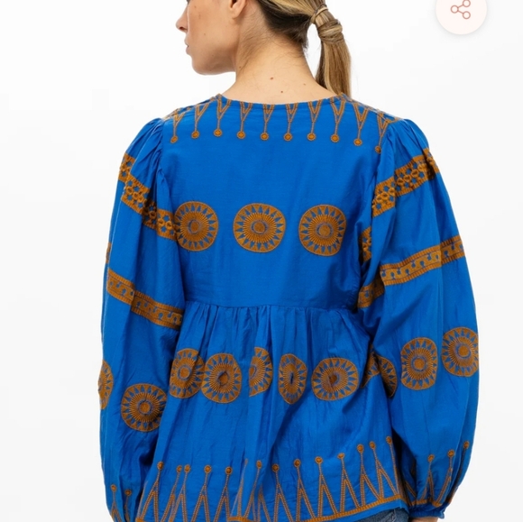 EUC OLIPHANT MANDARIN BALLOON SLEEVE TOP- SOLEIL BLUE - Picture 2 of 4